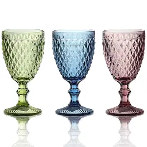 Hot sales 40oz wine glass embossed wine glasses handmade pressed personalized goblet wine glass