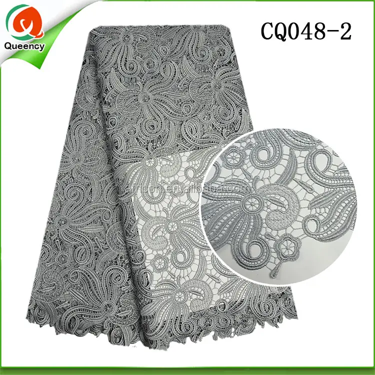 Gris taillée à la main africaine cordon dentelle tissu gris guipure polyester chimique dentelle avec pierre