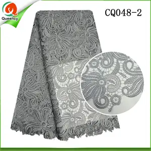 grey african handcut cord lace fabric gray guipure polyester chemical lace with stone