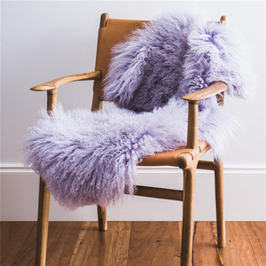 Vente en gros de tapis jeté pour <span class=keywords><strong>chaise</strong></span> cheveux longs bouclés blanc violet marron tibétain mongol tapis pour <span class=keywords><strong>chaise</strong></span> en fourrure de mouton - Product Image 4