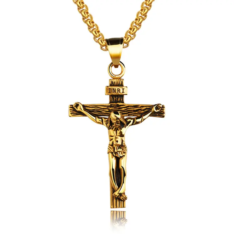 Popular hot men religious necklace Jesus cross necklace gold plated cross pendant