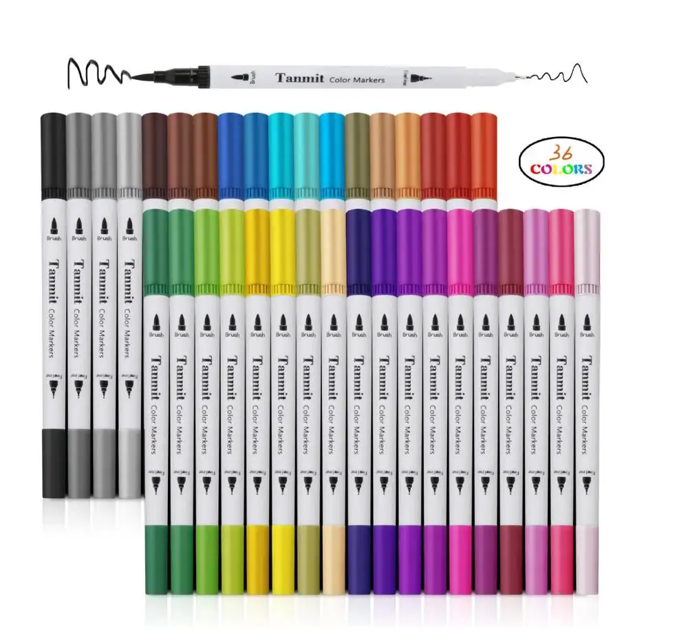 24 36 48 60 100 renk Çift İpucu Fırça Kalem Çift Ucu Fırça işaretleme kalemleri 48 Renkler Sanat İşaretleyiciler Çift Ipuçları boyama Fırçası