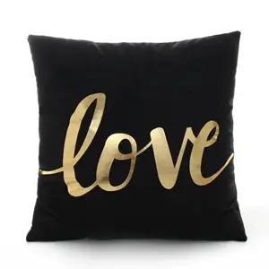 New Gold LOVE Bronzing Flannelette Home Pillowcases Hustle Black Gold Lips Pattern Design Rock Punk Neoclassical Style 18 Inches