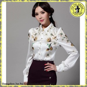 Filipinas Satén <span class=keywords><strong>de</strong></span> seda flor impresa madura <span class=keywords><strong>camisa</strong></span> <span class=keywords><strong>de</strong></span> cuello blanco - Product Image 2