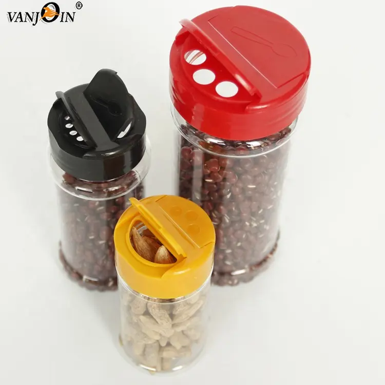 500ml 16 oz Clear plastic spice jars Red Flapper Lid Sifter Shaker Holes and Pour Open Sides Seasoning 250ml condiment jar