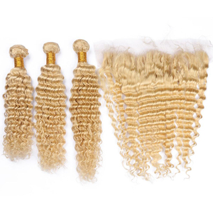 Extensions de cheveux Remy blond <span class=keywords><strong>russe</strong></span> 613, ondulations profondes, 100% cheveux vierges avec closure frontale, mèches de cheveux humains bruts 613 - Product Image 1