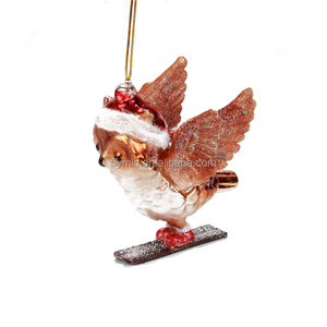 कांच का भूरा उल्लू स्कीइंग हाथ से पेंट किए गए क्रिसमस आभूषण पर्यावरण के अनुकूल - Product Image 1