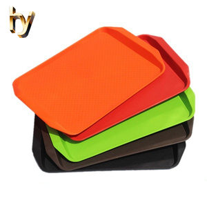 Non-slip rectangular stackable plastic serving tray with handles for restaurant , KFC and fast food chain