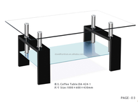 Table basse élégante en verre trempé, plateau en verre moderne, base en métal