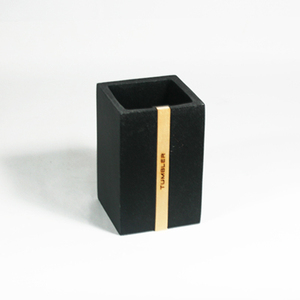 Prodotti da bagno Per Personalizzato Nero Arenaria Polyresin Accessori Per il Bagno Set con Titolare Spazzolino Da Denti Con Il Legno - Product Image 3