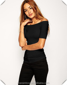 95% <strong>Viscose</strong> 5% Elastane White/Black Plain Lightweight Womens Longline Short Sleeve T Shirt Off the Shoulder <strong>Top</strong> in Tunic Length - Product Image 1