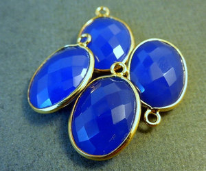 2-Micron Vermeil Gold-925 Sterling Silver Faceted Natural Blue Calcedony Connector Component - Product Image 1