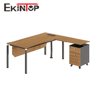 Bureau de style européen mdf en forme de L, avec meubles latéraux, pieds métalliques