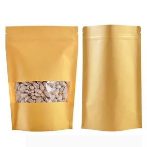 POLYSMARTS Low MOQ Of 100pcs Only 18x26+4CM Food Grade Kraft Paper Stand Up Bag With Zipper/