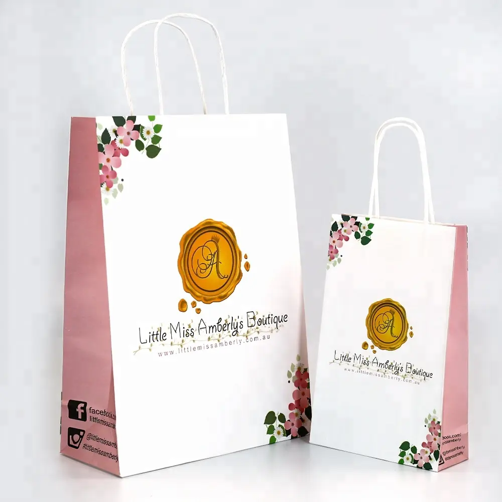 Custom Recyclable Feature Shopping gift Use white kraft paper bag for boutique