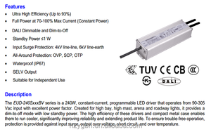 EUD-240S105BVA Inventronics DALI Dimmen LED Driver 200 W-240 W 250 W IP67 Verstelbare Uitgangsstroom LED Voeding ENEC - Product Image 5