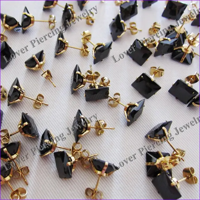 [ES-750] Zircon Design Gold Stainless Steel Fancy Fake Plug Ear Studs Earrings