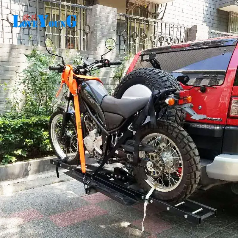 Vendita calda 500lbs Nero In Acciaio Pieghevole Hitch Mount Moto Carrier Rack