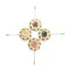 Factory Supplier Direct Sale Wood Flower Lapel Pins Brooches With Nice Price