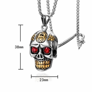 MECYLIFE de acero inoxidable para hombre COLLAR COLGANTE cráneo gótico COLLAR COLGANTE con ojos de Rubí