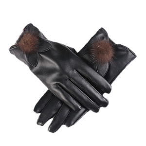 Gants thermiques en cuir pour <span class=keywords><strong>femme</strong></span>, vente chaude, hiver, écran tactile, écrire des SMS, chauds, cyclisme, fête, avec pompon en fourrure de lapin - Product Image 1