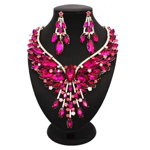 Diamant de luxe Ensembles De Bijoux Africains collier boucles d'oreilles diamant bijoux De Fête De Mariage indien Africain dubai bijoux D22-5