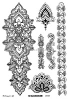 Autocollant de tatouage temporaire à l'henné noir imperméable LS-604/Fashional, motif mandala floral pour le bras