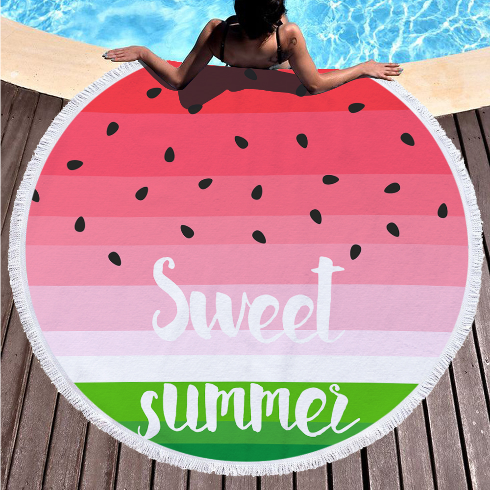 Уличное большое толстое одеяло из микрофибры 150 см круглой формы с цифровой печатью, парео, летнее пляжное полотенце с кисточкой