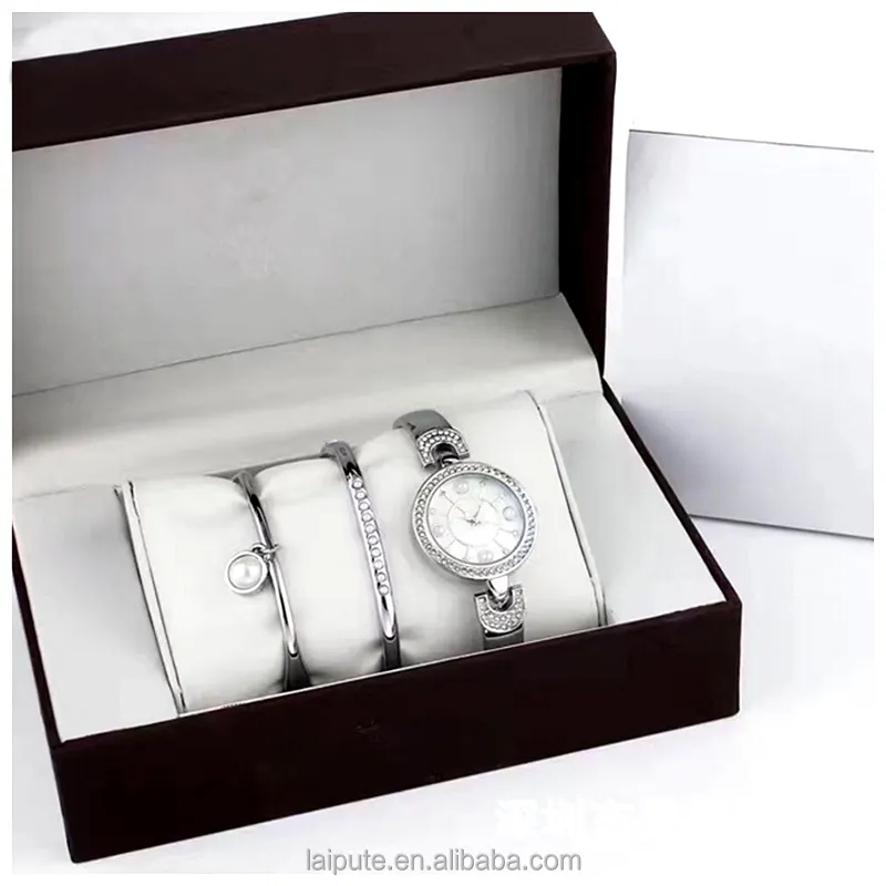 relojes de mujer lady jewelry Watch bracelets Gift Set silver tone USA standard cuff watch