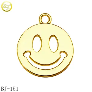 Hollow smile face logo bracelet metal tags engraved golden metal jewelry pendant