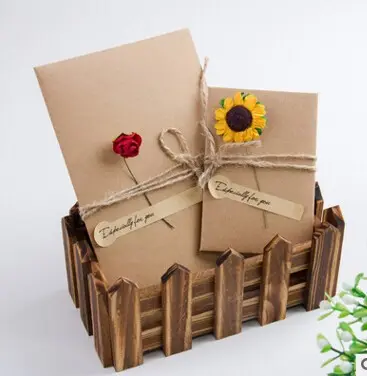 Large size DIY Sunflower Rose Greeting Cards with envelop Word Message Wishes Cards Craft paper Cards