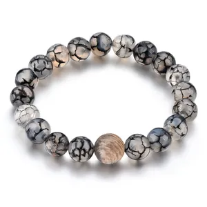 dragon vein agate handmade semiprecious stone Stretch Charm Wrist bracelet 7" 10mm gemstone beads