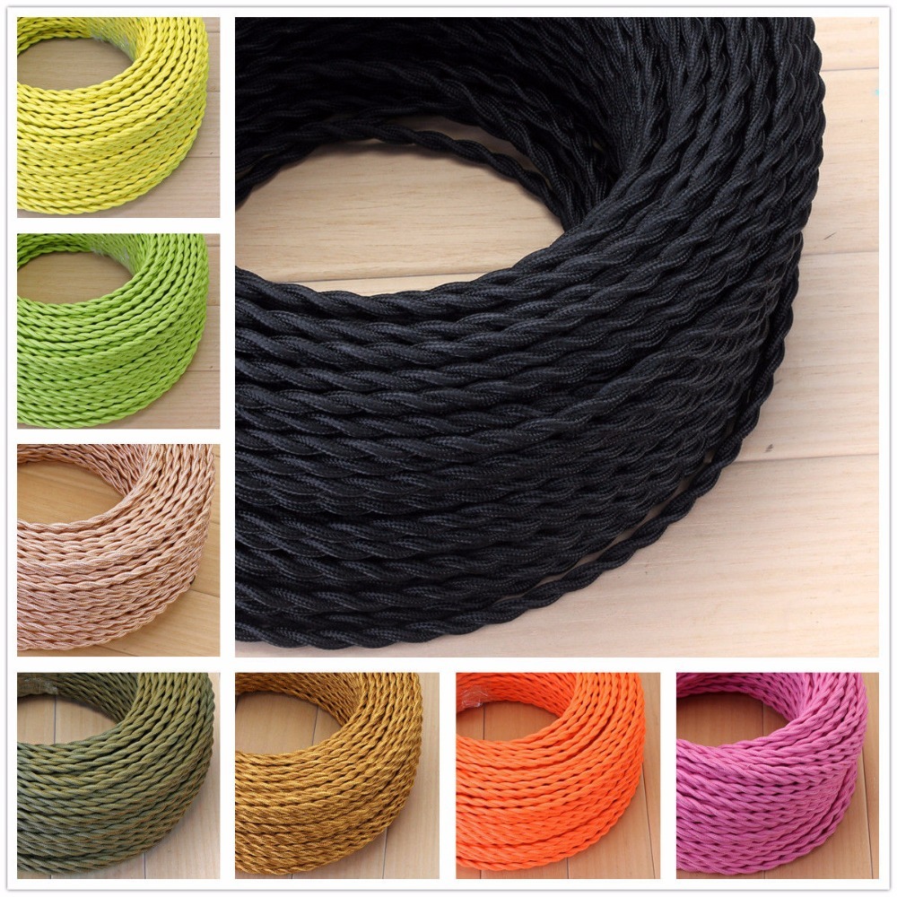 Coloré Rond Textile Tressé Câble Décoratif Tissu Coton Fil Électrique pour Edison Lampe et Suspendus Pendentif Éclairage
