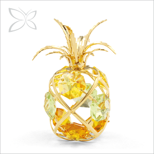 Figurine d'ananas en cristal plaqué or Crystocraft, art populaire européen, avec cristaux taillés brillants, 3,8x6,33 cm, décoration d'intérieur - Product Image 1