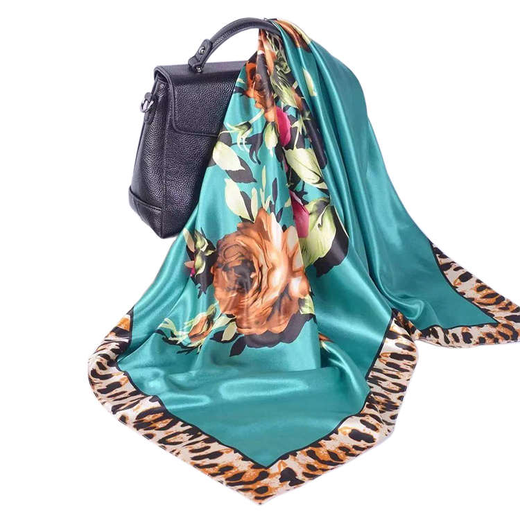 Lenço de cetim de seda com impressão digital, lenço quadrado estampado de seda e cetim com logo personalizado, luxuoso, para mulheres, 90