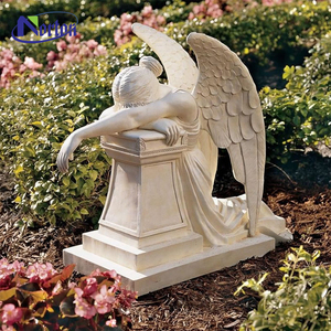 Lápida de granito de piedra natural tallada a mano, lápida de Ángel arrodillado de mármol blanco, estatua de Ángel triste de mármol a la venta - Product Image 4