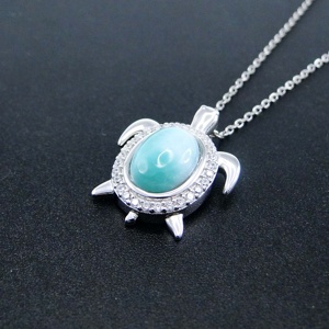 925 Perak Murni 18 "Kalung & Liontin Kura-kura Larimar Dominasli - Product Image 4