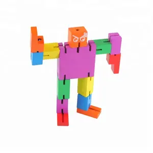 Juego de bloques de madera para niños, juguetes creativos, cubo, rompecabezas, robot de madera