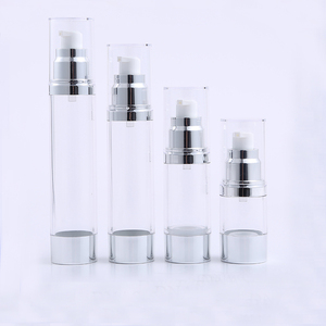 Clear Airless 15ml 20ml 25ml 30ml 50ml 80ml 100mL 120ml Botellas de loción de plástico redondas con bombas cosméticas de fondo superior de aluminio - Product Image 6