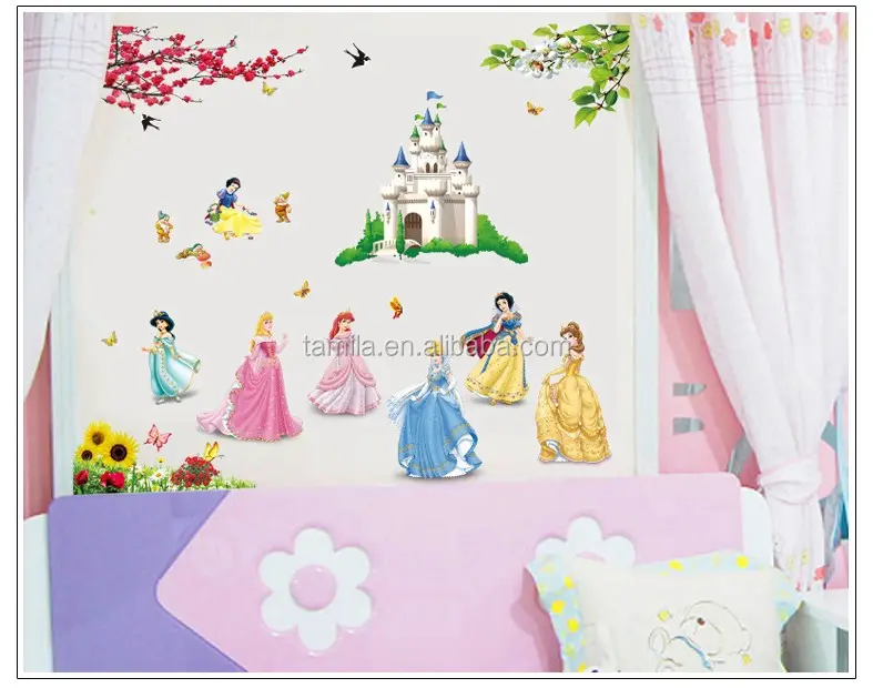Fashion Princess Castle Design Wallpaper and Removable DIY Baby Room decorative cartoon wall stickers