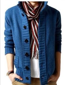 2017 otoño elegante chaqueta de punto suéter del hombre, de manga larga de cuello alto hombres suéter <span class=keywords><strong>cardigan</strong></span> de punto liso - Product Image 3
