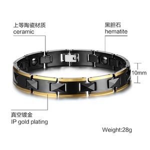Bracciale di ematite magnetica in ceramica da 10mm in nero e oro per uomo braccialetti di moda incentrati sulla salute - Product Image 2