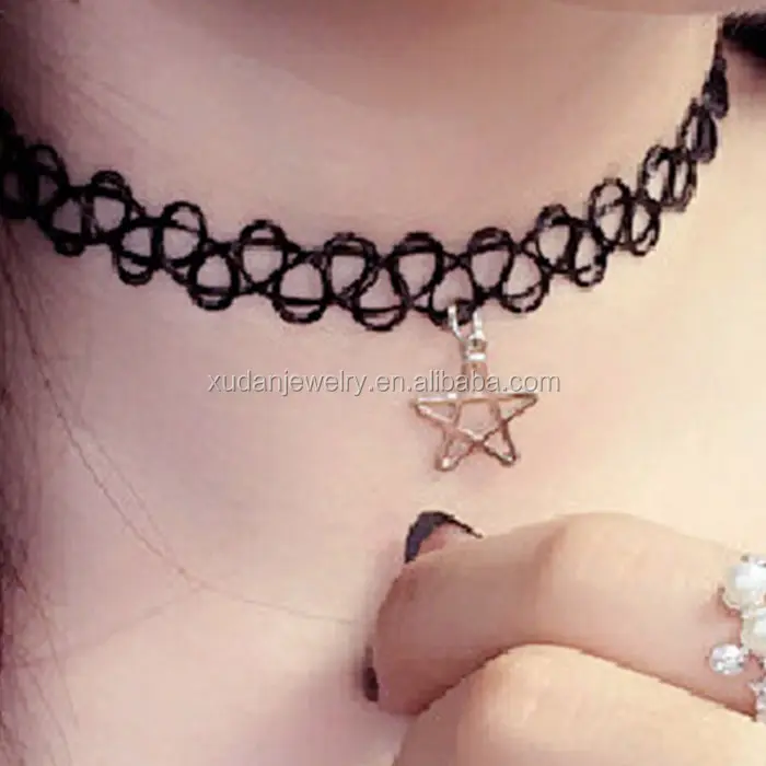 Gargantilla de plata StarTattoo, collar de Gargantilla de tatuaje de plástico Vintage para mujer