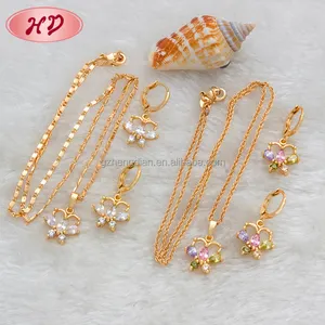 HD-Schmuck 14k 18k Gold Zirkon Damen Hochzeit 24 Karat Gold-Schmuck-Sets dubai Mode Schmuck-Set für Damen