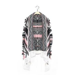 Wholesale Hot Sell <strong>Ladies</strong> Hand Knitted Women Long Sleeve Winter Cardigan <strong>Poncho</strong> with Tassels - Product Image 1