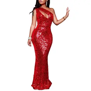 YSMARKET אדום נצנצים שמלת מקסי סקסי Slim Fit Bodycon מועדון לילה בגדי נשים ארוך מפלגה לנשף שמלות אלגנטי אופנה EQ190