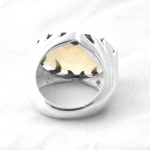 Anillo de Plata de Ley 925 con Cuarzo Limón de Corte Ovalado Natural, Engaste de Puntas, Clásico y Elegante, Regalo de Aniversario de Bodas - Product Image 3