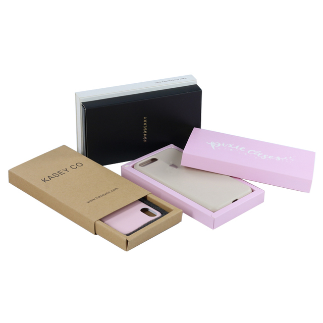 Custom Made 350g Kraft Paper Drawer Box Smartphone Accessory Outer Packaging Mobile Phone Case Packing Boxes with Foam Insert