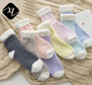 Feather Yarn Slipper Women Warm Winter Fluffy Microfiber Crew Socks Casual Home Sleeping Fuzzy Cozy Cosy