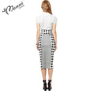 Manni contraste guinga imprime faldas en <span class=keywords><strong>un</strong></span> panel diseño cintura banda para <span class=keywords><strong>un</strong></span> ajuste favorecedor y lateral sexy hendidura - Product Image 3